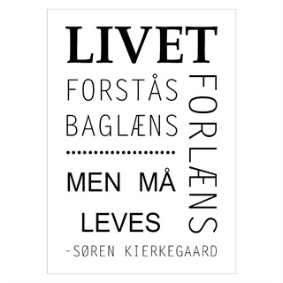 Plakat - Livet forstås baglæns af Søren Kierkegaard