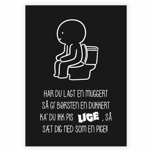 Plakat til badeværelset med tekst "Har du lagt en muggert" baggrund Mørkegrå