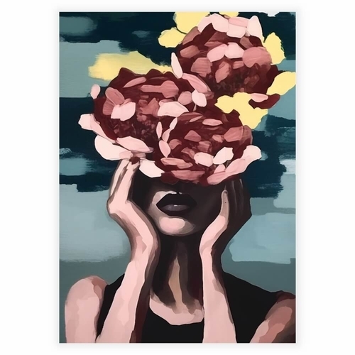 Smuk kvinde med blomster hår plakat 