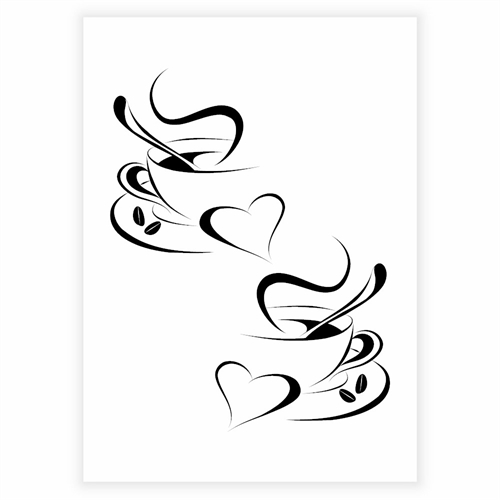Plakat med 2 Kaffekopper med hjerter
