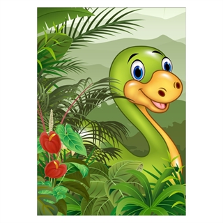 Børneplakat - Med dinosaur i grøn