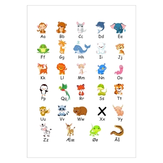 Børneplakat - Flot ABC tavle med dyr i farver