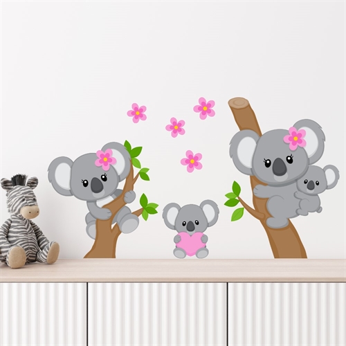 Printet Wallstickers med Koala i lyserød